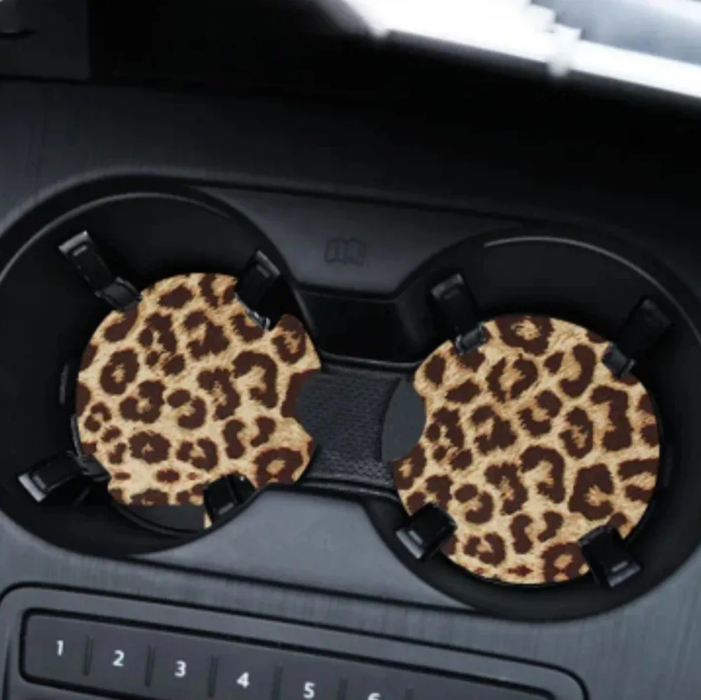 - 2 Piece Set: Leopard Print Car Coasters